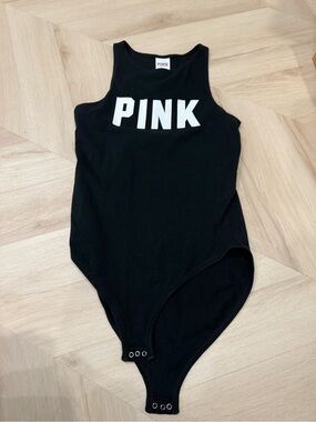 PINK Victoria's Secret Black Logo Tank One-Piece Bodysuit